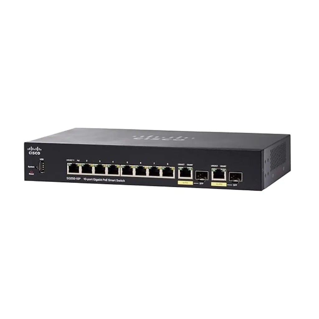 Cisco SG250-10P 10-Port Gigabit Smart Switch with PoE+ and 2 Combo SFP Ports-tpstech.in