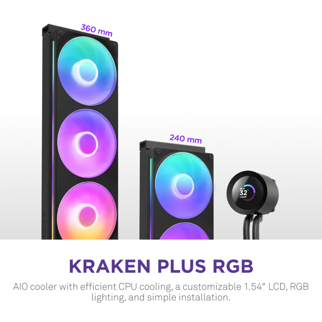 NZXT Kraken Plus 240 RGB 240mm AIO Liquid Cooler with 1.54-inch LCD