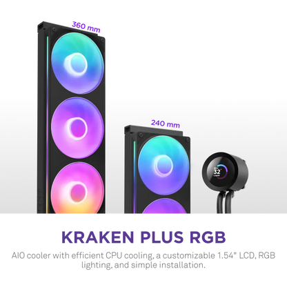 NZXT Kraken Plus 240 RGB 240mm AIO Liquid Cooler with 1.54-inch LCD