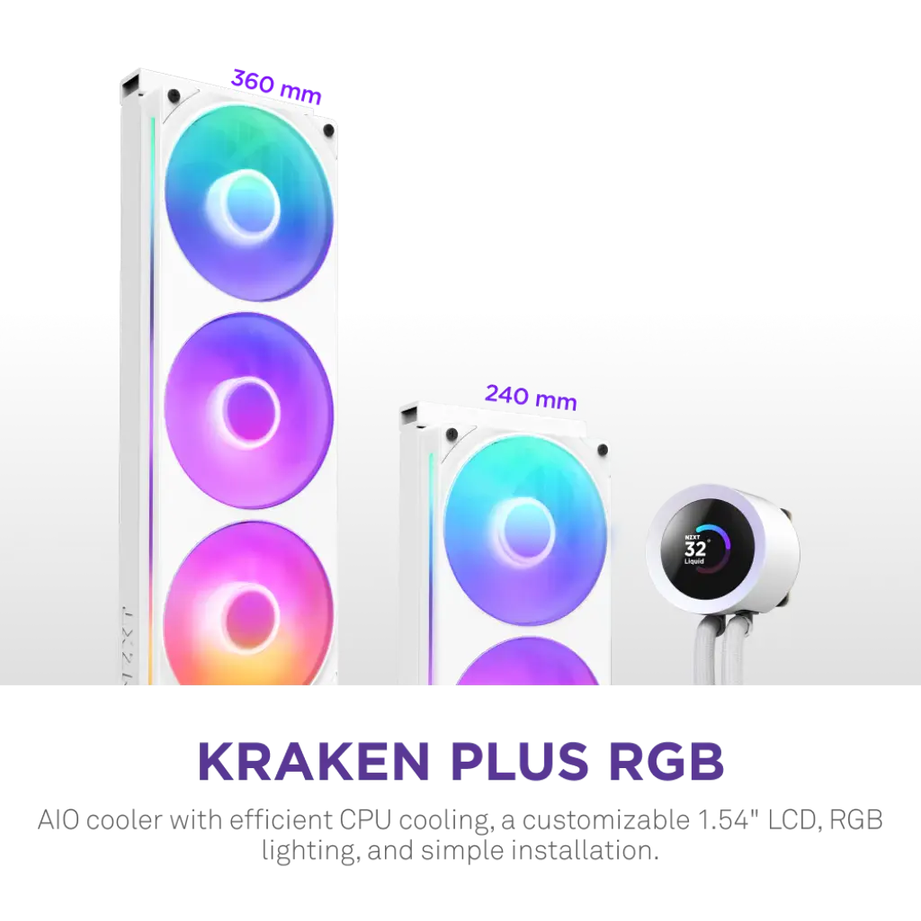 NZXT Kraken Plus 240 RGB 240mm AIO Liquid Cooler with 1.54-inch LCD-White
