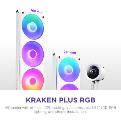 NZXT Kraken Plus 240 RGB 240mm AIO Liquid Cooler with 1.54-inch LCD-White