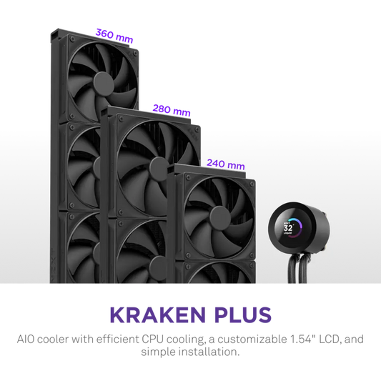 NZXT Kraken Plus 240 240mm AIO Liquid Cooler with 1.54-inch LCD