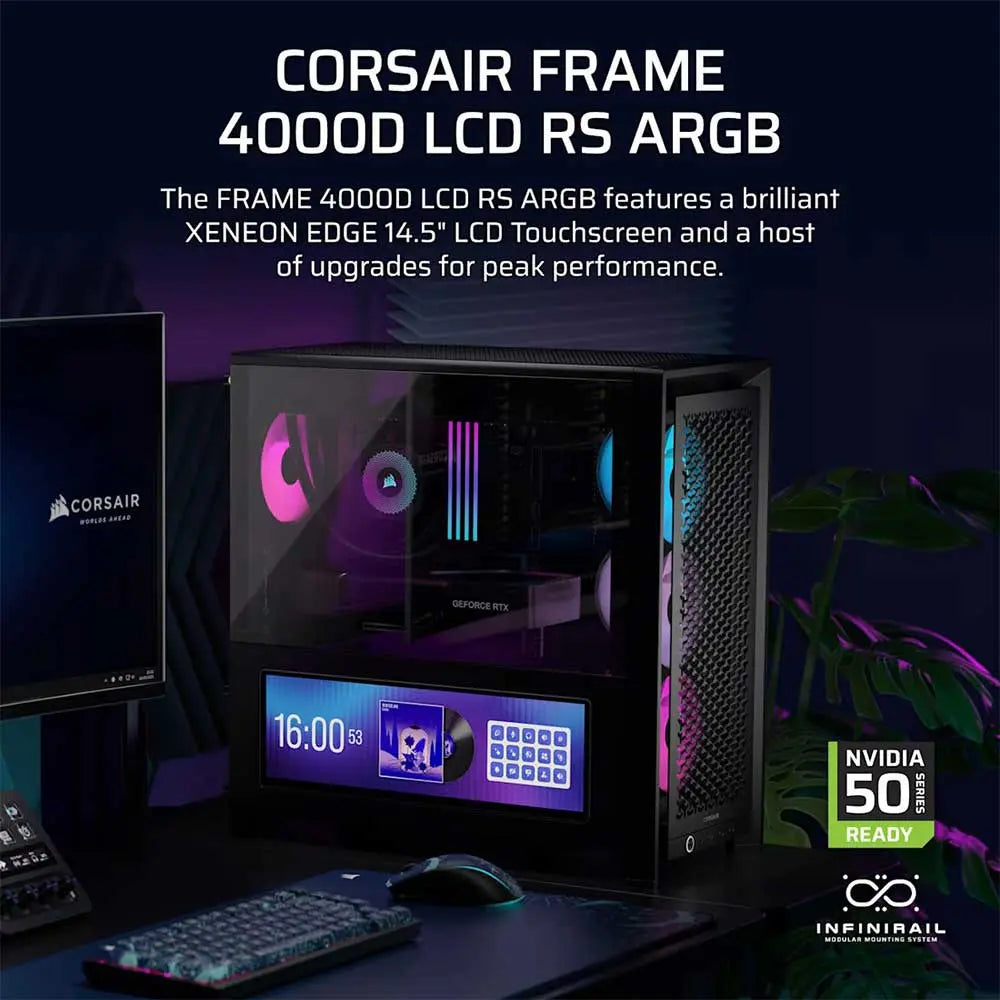 CORSAIR 4000D RS ARGB Mid-Tower PC Case - Black with LCD Display