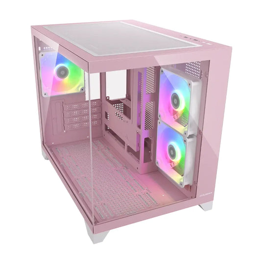 Cougar FV150 Mini RGB Mini Tower Computer Case with Dual Chamber Design Tempered Glass Panels - Pink-tpstech.in