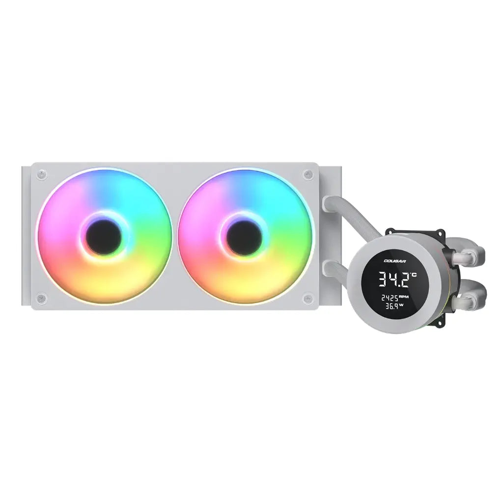 Cougar Poseidon Vistek ARGB 240mm CPU Liquid Cooler with 1.9‑Inch Display - White-tpstech.in