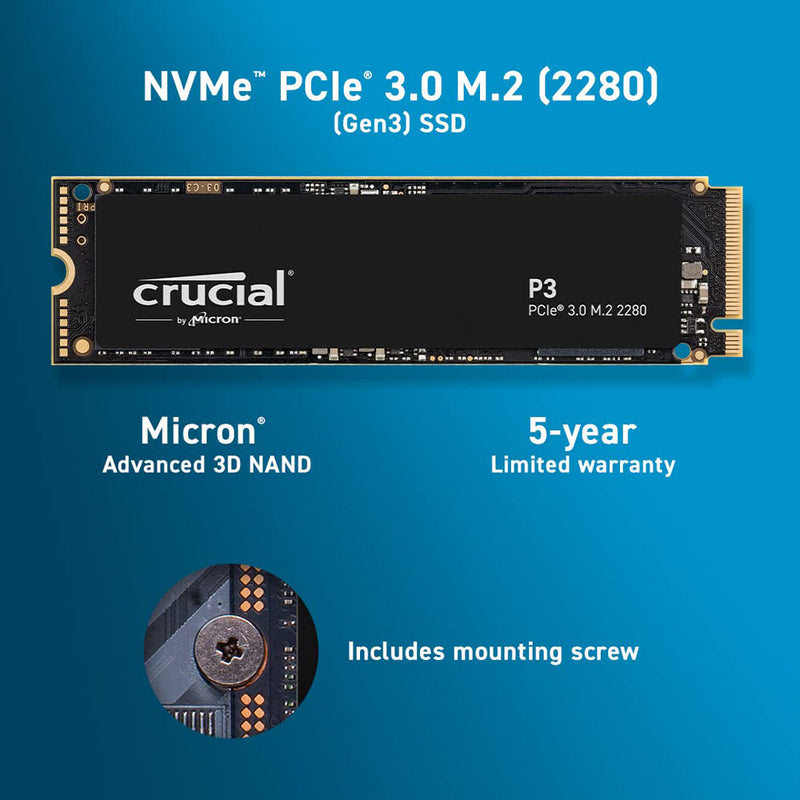 [RePacked] Crucial P3 500GB M.2 NVMe PCIe 3.0 Internal Solid State Drive
