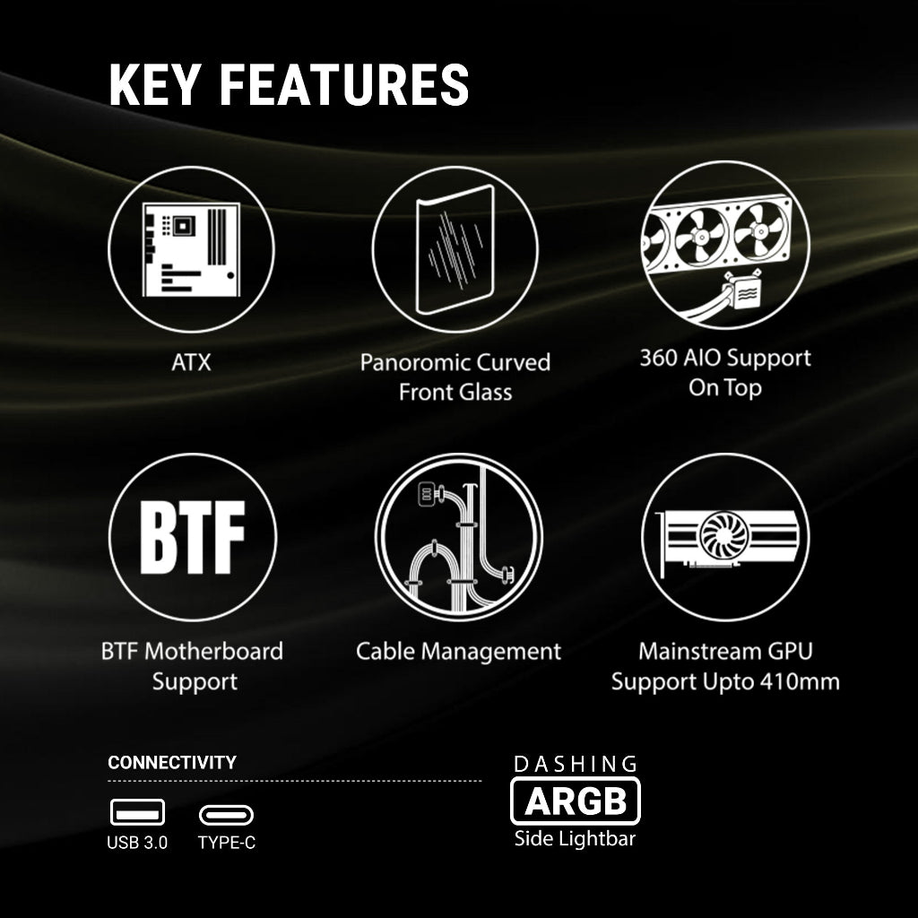 Ant Esports Crystal ARC Gaming Mid Tower Case-Black