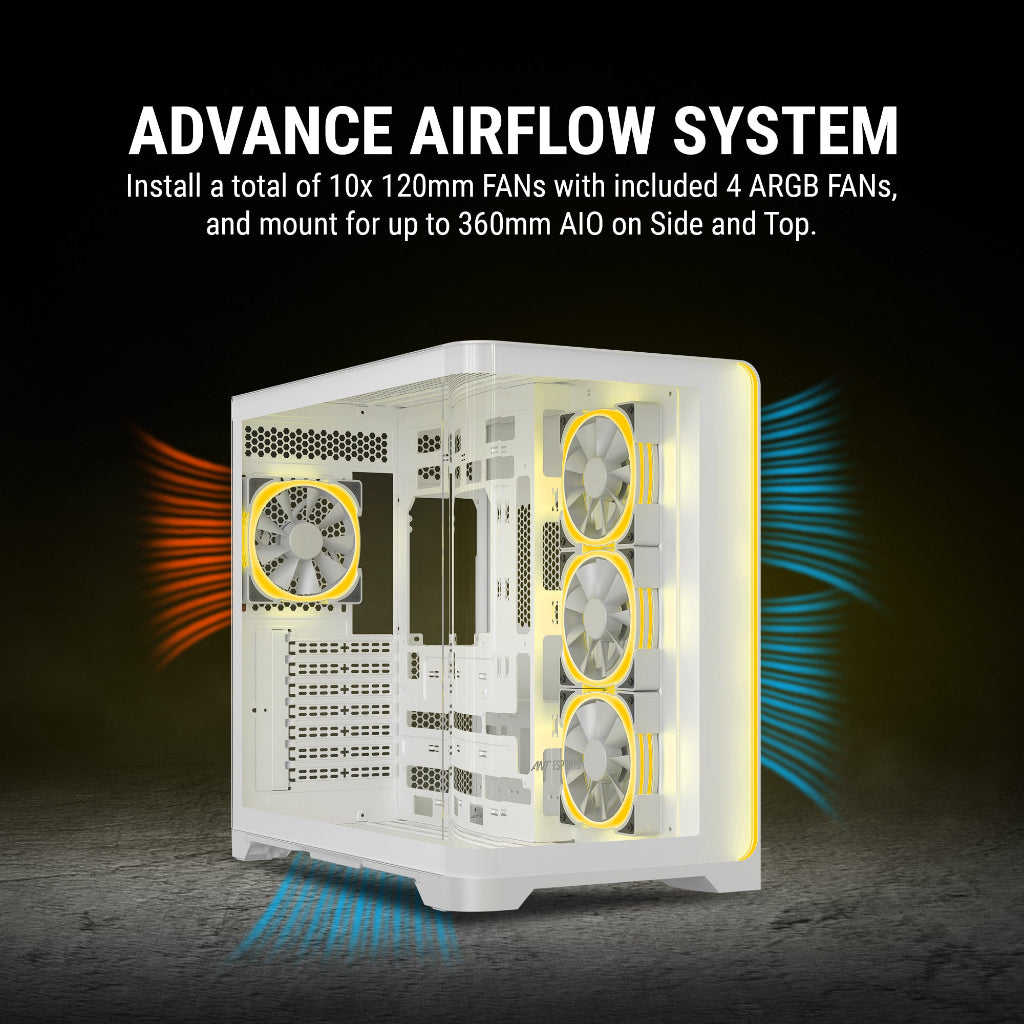 Ant Esports Crystal ARC Gaming Mid Tower Case-White