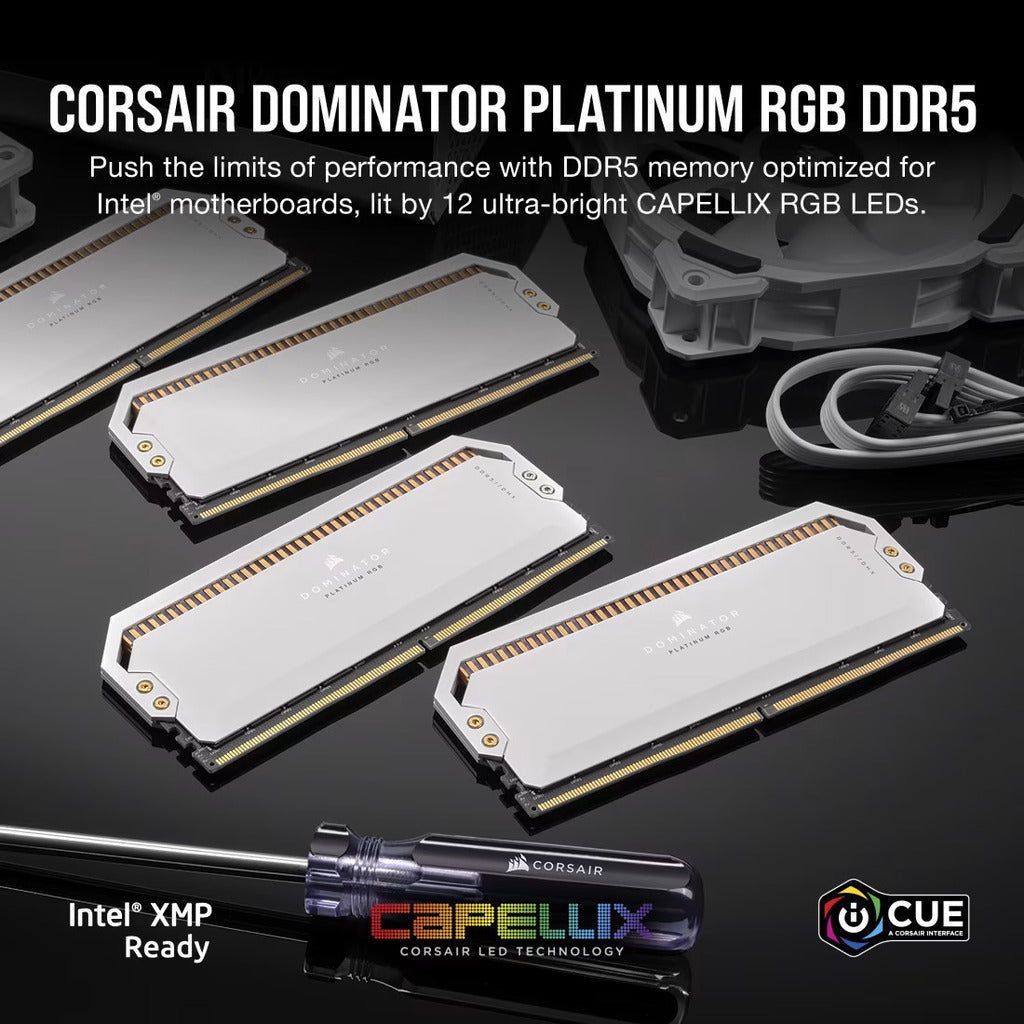Corsair Dominator Platinum 32GB (2x16GB) DDR5 RAM 6200MHz CL36 RGB Gaming Desktop Memory-White