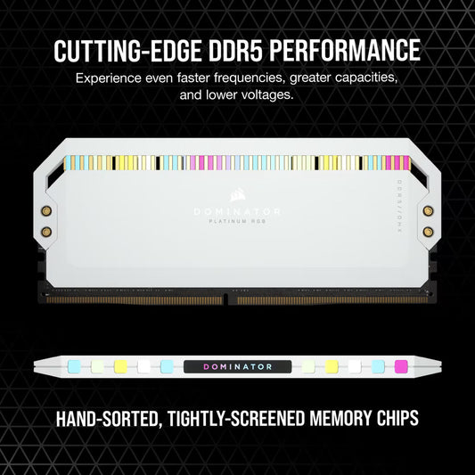 Corsair Dominator Platinum 32GB (2x16GB) DDR5 RAM 6200MHz CL36 RGB Gaming Desktop Memory-White