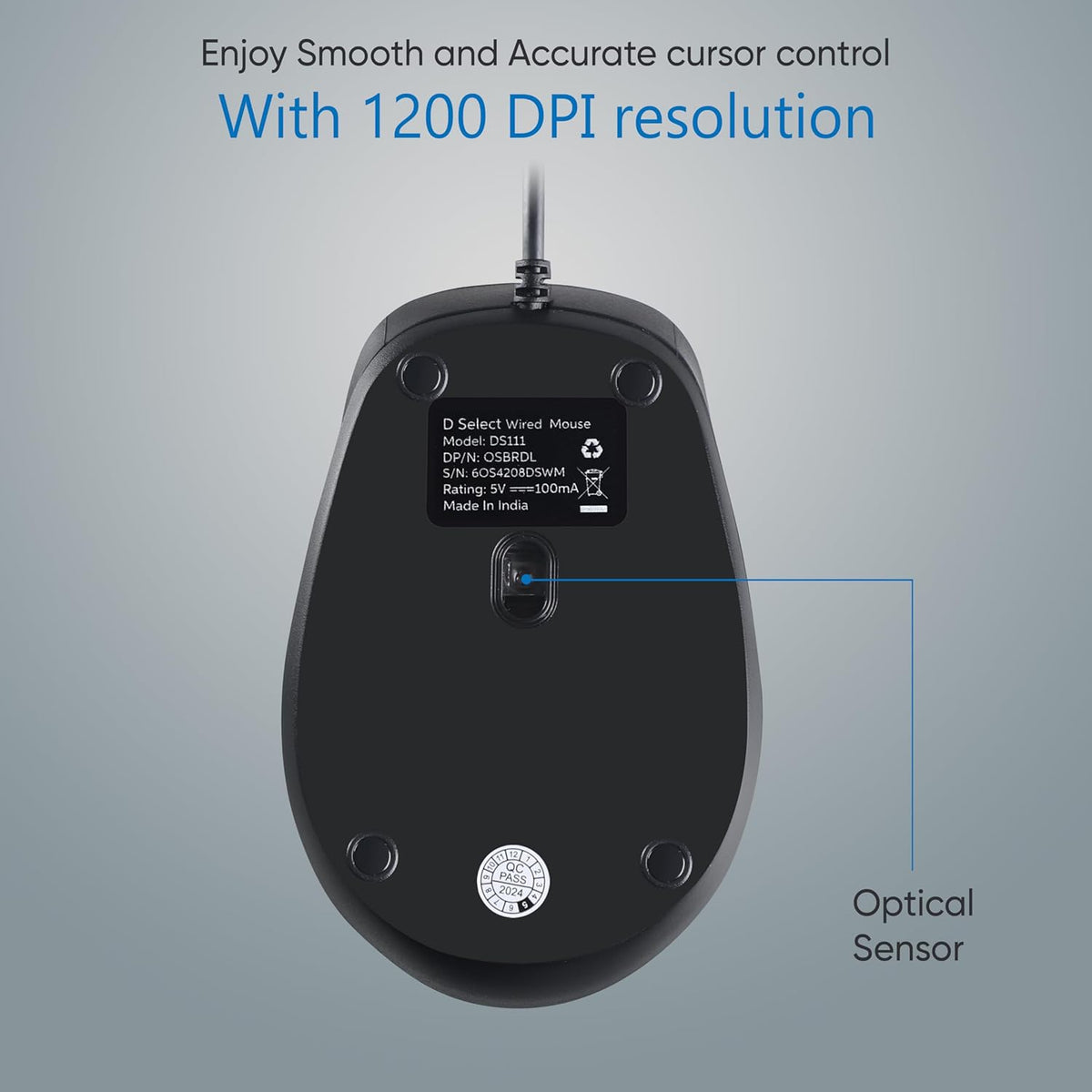 Dell D-Select DS112 Wired Optical Mouse 1200 DPI USB-C - Black