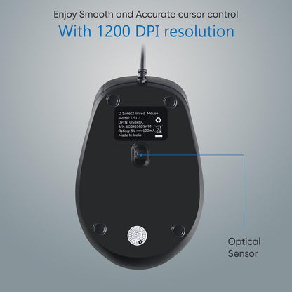 Dell D-Select DS112 Wired Optical Mouse 1200 DPI USB-C - Black