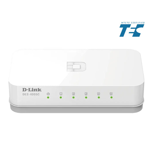 D‑Link DES‑1005C 5‑Port Fast Ethernet Unmanaged Switch Fanless Desktop Design-tpstech.in