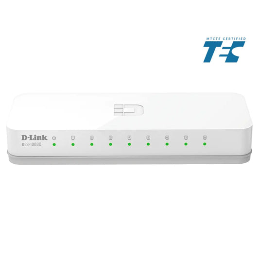 D Link DES 1008C 8 Port Fast Ethernet Unmanaged Switch Energy Efficient Fanless Design 