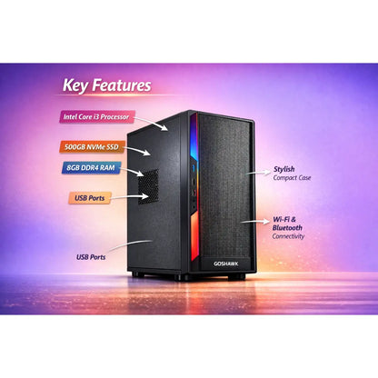 GOSHAWK Pulse Series Desktop PC Entry Level Home and Student Computer with Fast Performance Stylish Compact Design and Reliable Everyday Productivity