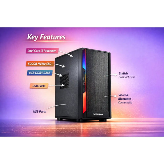 GOSHAWK Pulse Series Desktop PC Entry Level Home and Student Computer with Fast Performance Stylish Compact Design and Reliable Everyday Productivity
