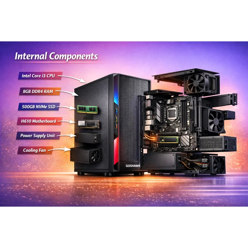 GOSHAWK Pulse Series Desktop PC Entry Level Home and Student Computer with Fast Performance Stylish Compact Design and Reliable Everyday Productivity