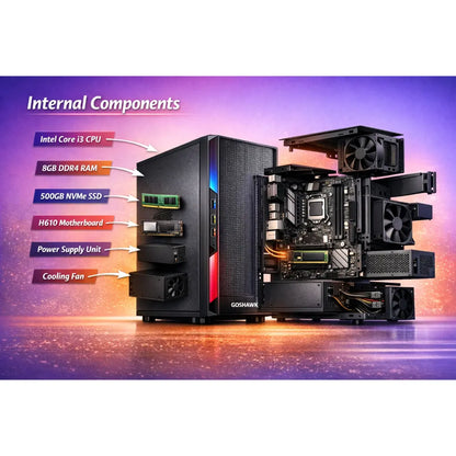 GOSHAWK Pulse Series Desktop PC Entry Level Home and Student Computer with Fast Performance Stylish Compact Design and Reliable Everyday Productivity