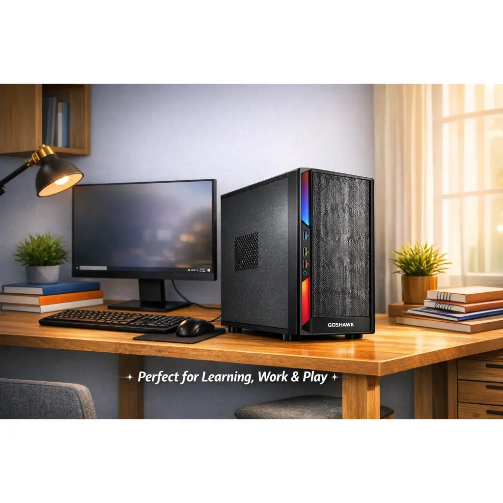 GOSHAWK Pulse Series Desktop PC Entry Level Home and Student Computer with Fast Performance Stylish Compact Design and Reliable Everyday Productivity