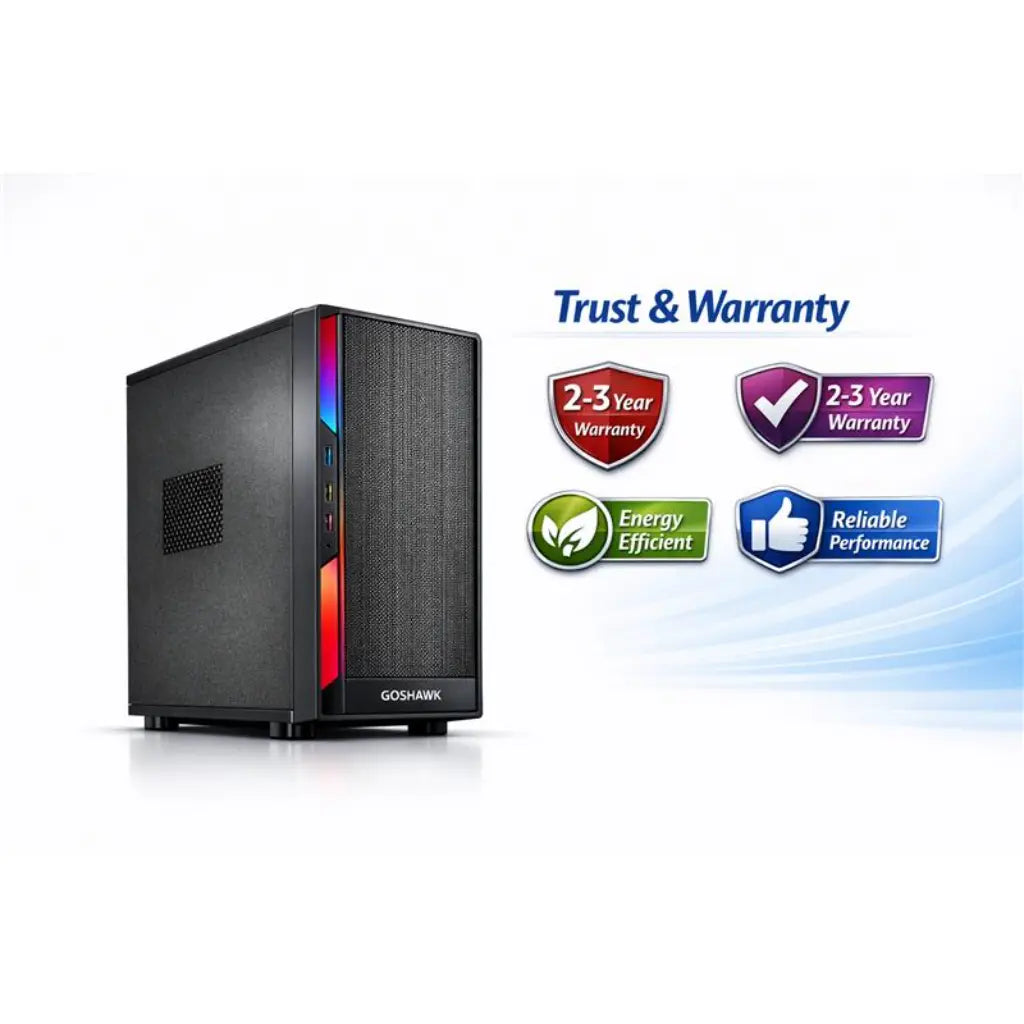 GOSHAWK Pulse Series Desktop PC Entry Level Home and Student Computer with Fast Performance Stylish Compact Design and Reliable Everyday Productivity