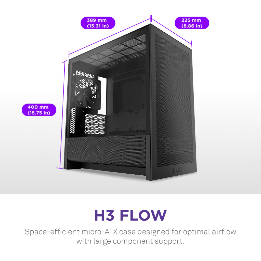 NZXT H3 Flow Tempered Glass Micro-ATX Airflow Case