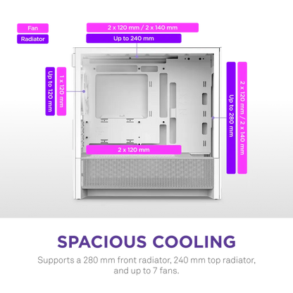 NZXT H3 Flow Tempered Glass Micro-ATX Airflow Case-White