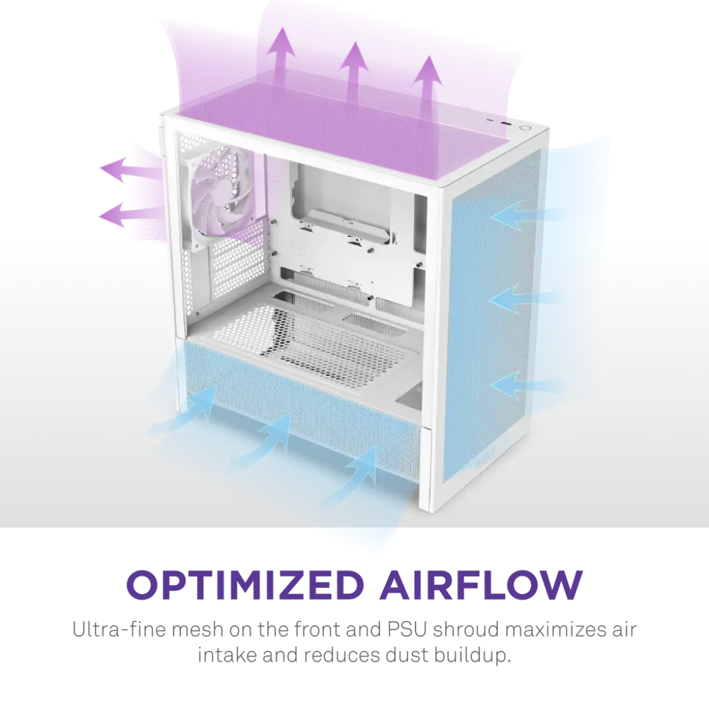 NZXT H3 Flow Tempered Glass Micro-ATX Airflow Case-White