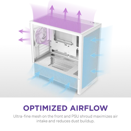 NZXT H3 Flow Tempered Glass Micro-ATX Airflow Case-White