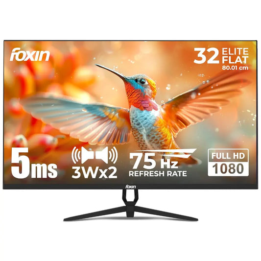 Foxin Elite 32" 75Hz FHD LED Monitor with HDMI VGA & Built‑In Speakers-tpstech.in