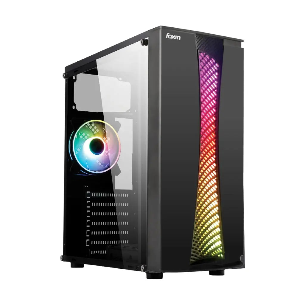Foxin Spectra Mid Tower Computer Case ATX with Tempered Glass Side Panel, Pre‑Installed 120mm ARGB Fan-tpstech.in