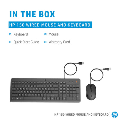 [RePacked] HP 150 Wired Keyboard and Optical Mouse Combo with 1600 DPI - 240J7AA