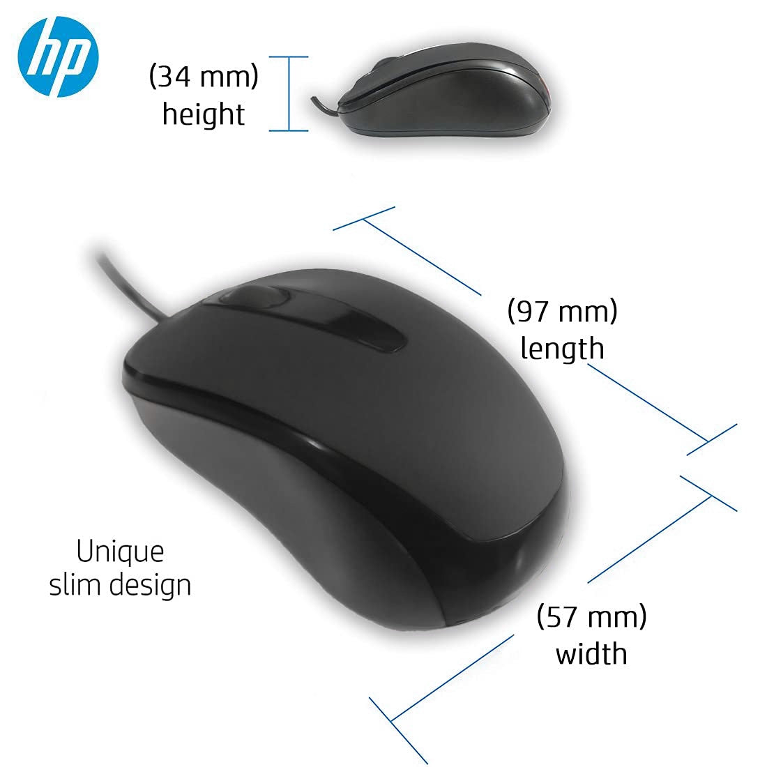 [RePacked] HP M006 Wired USB Optical Mouse with 1200 DPI and 3 Buttons