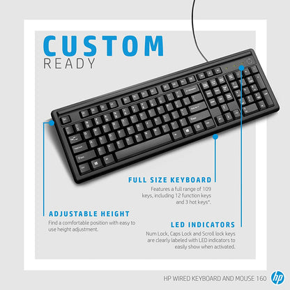 [RePacked] HP 160 Wired Keyboard and Optical Mouse with 1000 DPI Combo