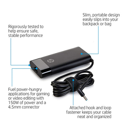 ZBook 15u G3 के लिए HP ओरिजिनल 150W 4.5mm पिन स्लिम लैपटॉप चार्जर अडैप्टर पावर कॉर्ड के साथ