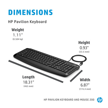 HP Pavilion 200 वायर्ड कीबोर्ड और ऑप्टिकल माउस 1600 DPI कॉम्बो के साथ