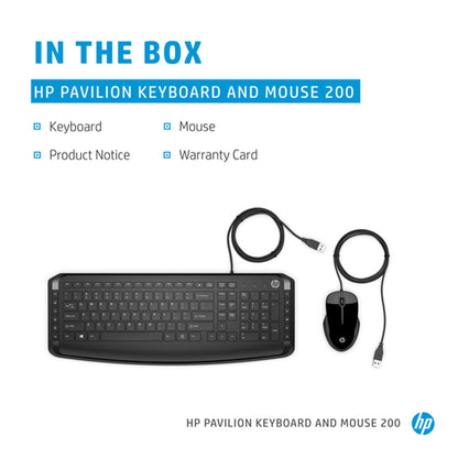 [RePacked] HP Pavilion 200 Wired Keyboard and Optical Mouse with 1600 DPI Combo