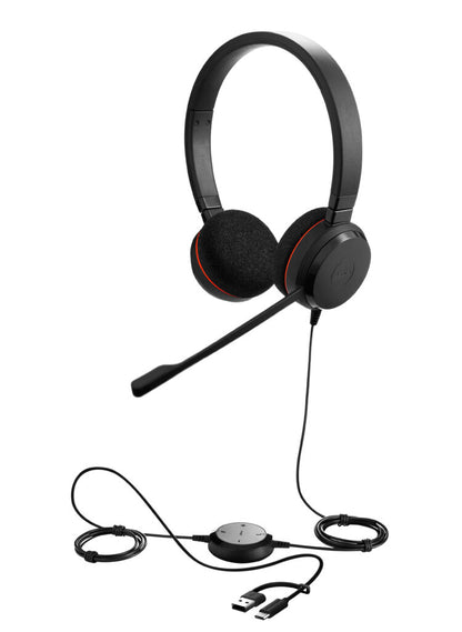 Jabra Evolve 20 MS USB-A+USB-C Professional Wired Stereo Headset with Ultimate Noise Cancellation Mic - Black