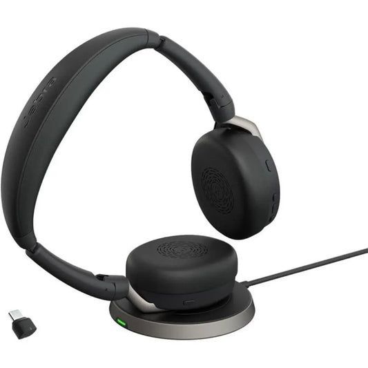 Jabra Evolve2 65 Flex MS Stereo Wireless Bluetooth Headset with Hybrid ANC & Wireless Charging Pad-tpstech.in