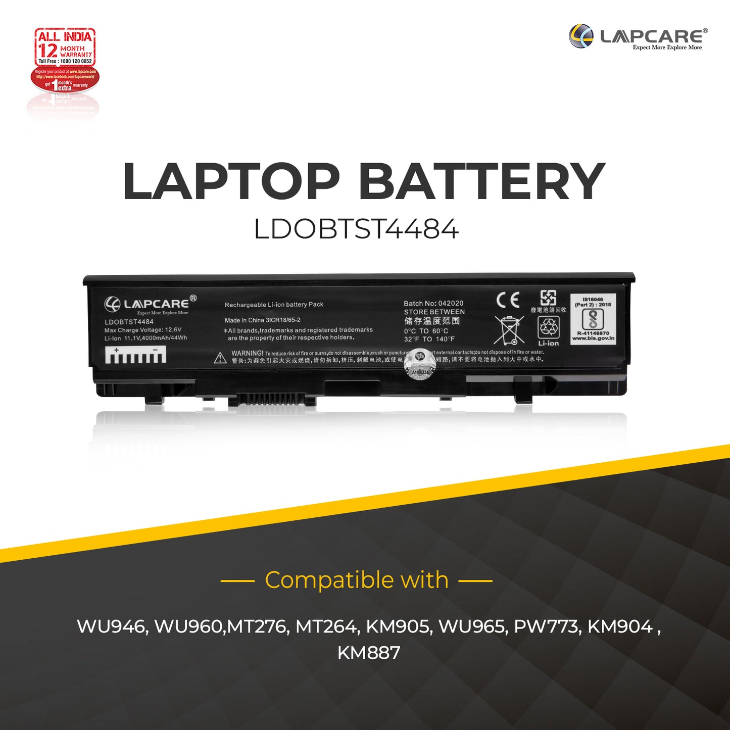 Dell Studio 1555 Series Compatible Laptop Battery 11.1V 4000mAh 6-Cell