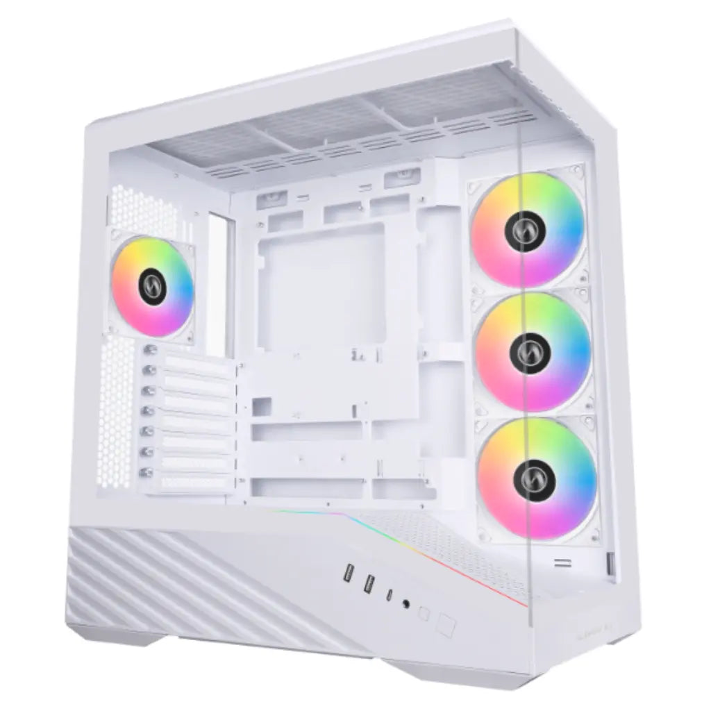 Lian Li Vector V100W Mid Tower Dual Tempered Glass PC Case with Back‑Connect Support - White-tpstech.in