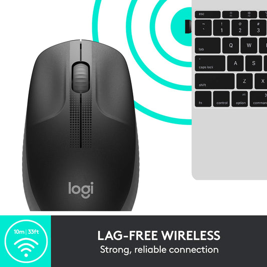 Logitech M190 1000DPI Full Size Curve Design Optical Wireless Mouse - Black