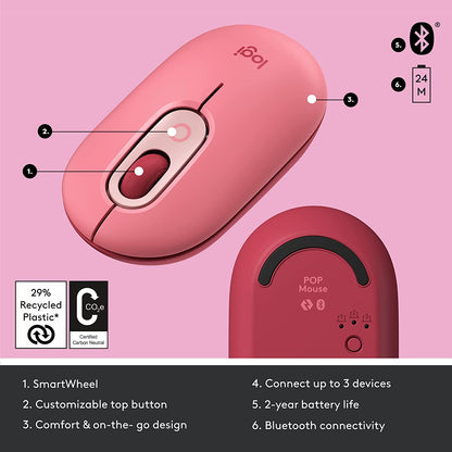 Logitech POP Optical Wireless Mouse - Pink