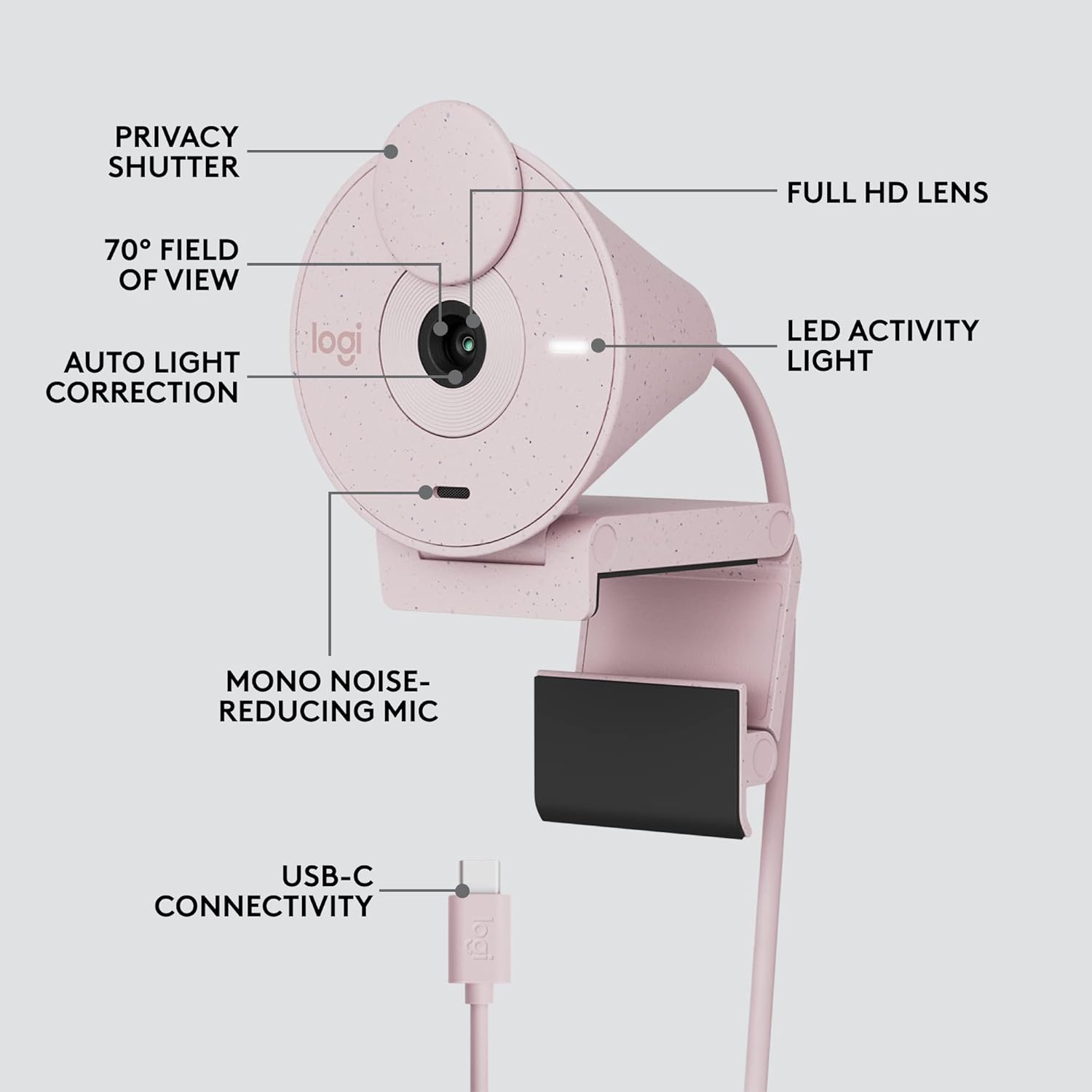 Logitech Brio 300 1080p Full HD Webcam with Noise Reducing Mic - Rose-960-001449-tpstech
