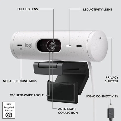 Logitech Brio 500 Full HD 1080p Webcam with Noise Reducing Mics - Off White-960-001429-tpstech-7