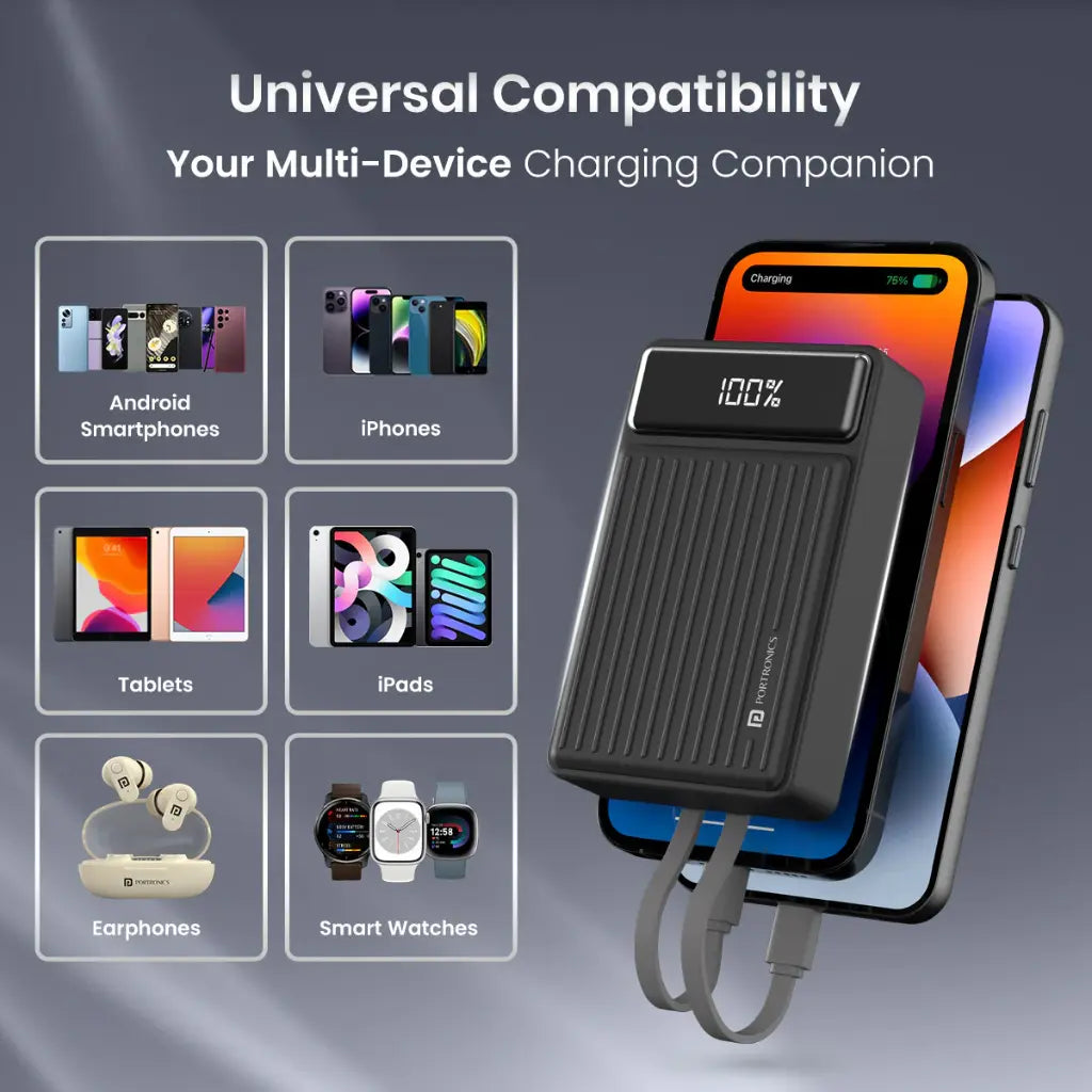 Portronics Luxcell Bind Mini 20K POR 2662 20000mAh Power Bank with 22W Fast Charging-tpstech.in