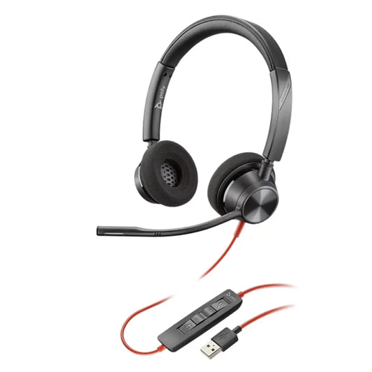 Poly Blackwire 3320‑M USB‑A Wired On‑Ear Stereo Headset with Noise‑Cancelling Mic-tpstech.in