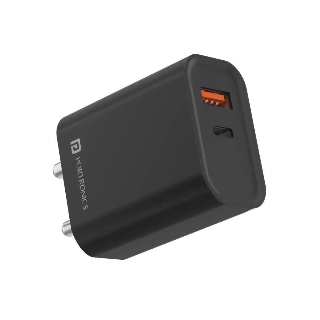 Portronics Adapto 45 POR 1445 20W Dual Port Fast Charger with USB C and USB A Output-tpstech.in