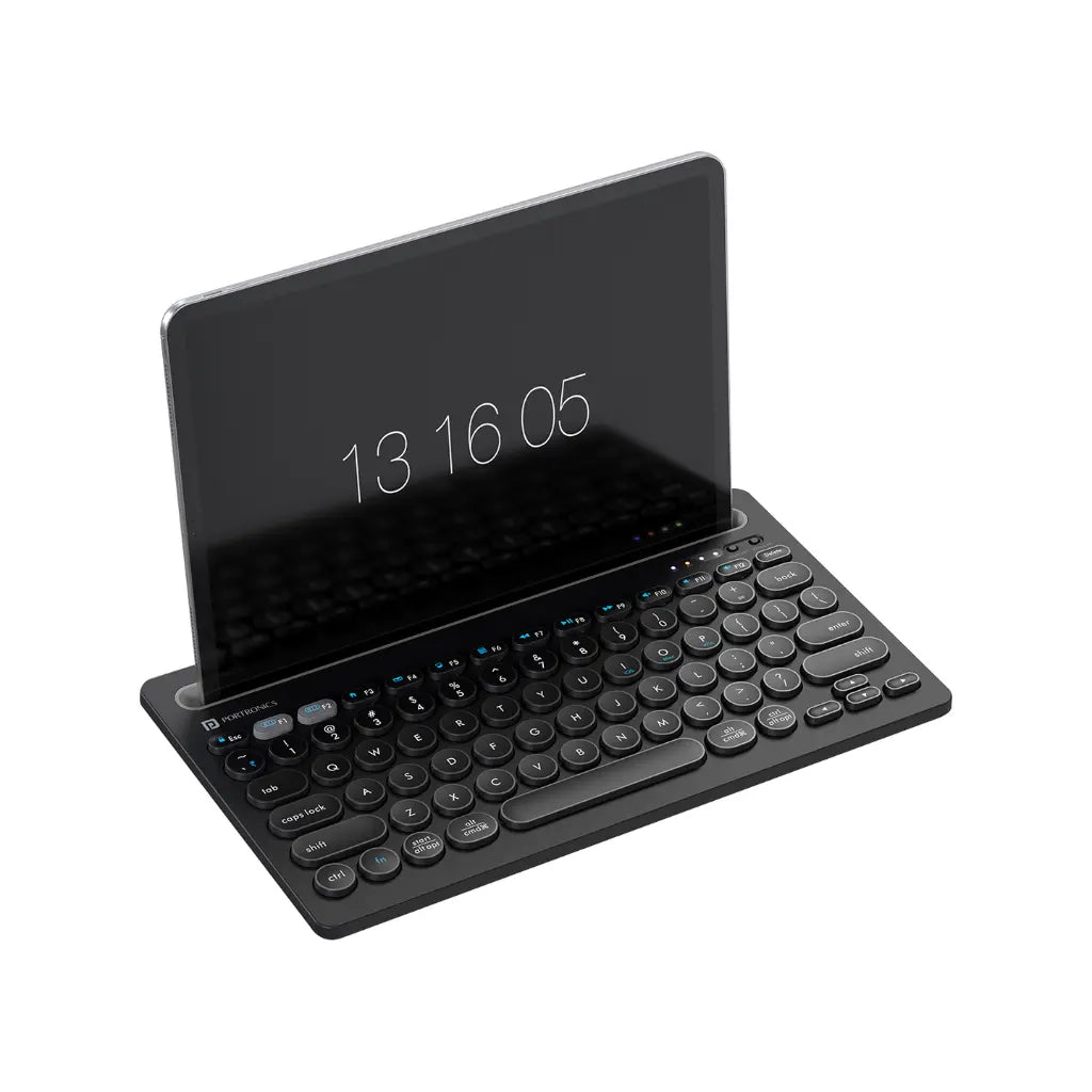Portronics Bubble Dock POR 2192 Wireless Keyboard with Dual Connectivity Multi Device Pairing with Tablet Holder-tpstech.in