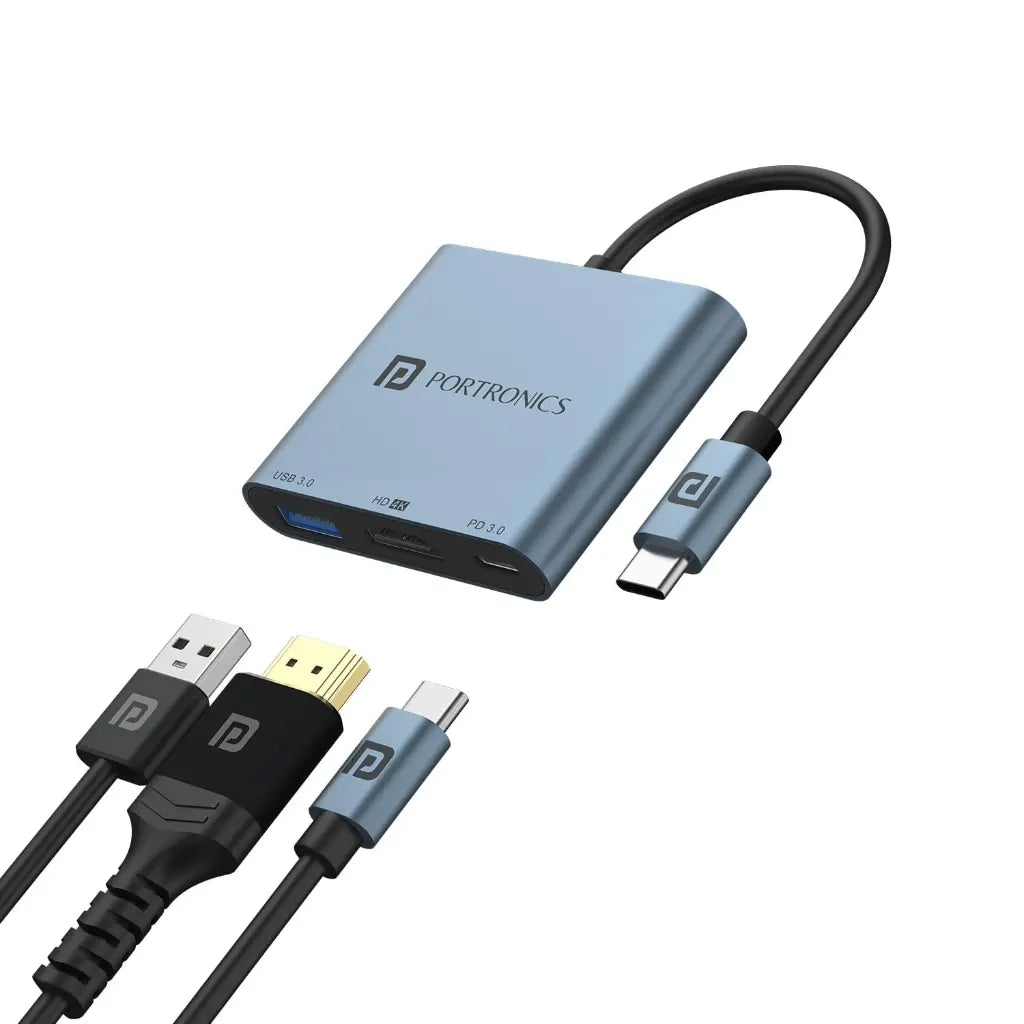 Portronics C Konnect Plus POR 2187 3 in 1 Type C Hub with 4K HDMI USB 3.0-tpstech.in