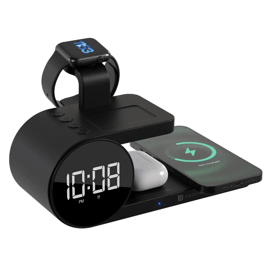 Portronics Freedom 6 POR 2130 15W 5‑in‑1 Wireless Charger with Alarm Clock-tpstech.in